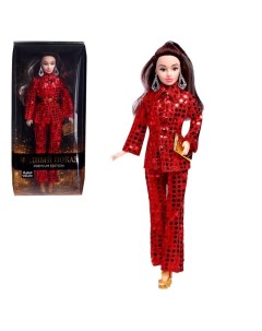 Кукла модель шарнирная Ксения Модный показ в красном костюме Happy valley