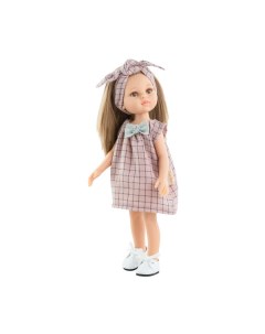 Кукла Пилар в клетчатом платье с повязкой для волос 32 см Paola reina