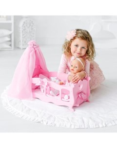 Кроватка для кукол с постельным бельем и балдахином коллекция Diamond princess розовый Мега тойс