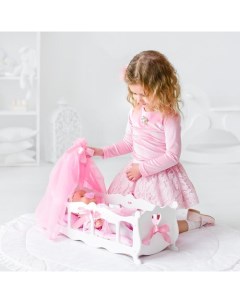 Кроватка для кукол с постельным бельем и балдахином коллекция Diamond princess белый Мега тойс