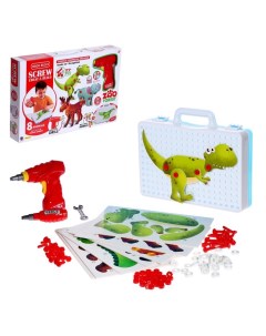 Конструктор в чемодане Животные с электрическим шуруповертом 8 животных 172 детали Bohui toys