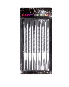 Свечи для торта серебряные на ножке 11 см x 10 шт Happy birthday
