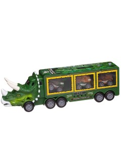 Машинка Junfa Автовоз динозавр зеленый с 3 машинками динозаврами со съездом Junfa toys
