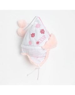 Шапка для девочки Бом с вышивкой цвет белый светло розовый размер 48 Olle