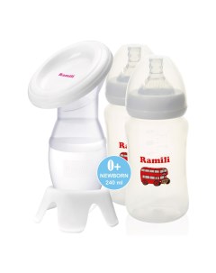 Ручной молокоотсос MC200 с двумя противоколиковыми бутылочками 240ML Ramili