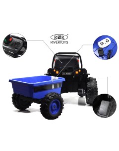 Детский электромобиль трактор погрузчик с прицепом HL395 синий Rivertoys