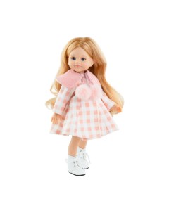 Кукла Кончита в платье с воротником и пушистыми помпонами 32 см Paola reina