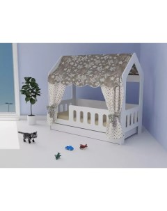 Кровать детская 85х163 5х155 см Классик с текстилем и ящиком вход слева Базисвуд