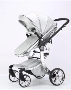 Детская коляска трансформер 2 в 1 608 Darex Dalux для новорожденных Экокожа Серебро Luxmom