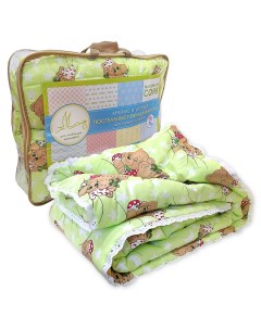 Одеяло 110х140 лебяжий пух зеленый для новорожденных малышам в кроватку Маленькая соня