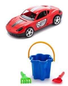 Песочный набор Детский автомобиль Молния красныйНабор Цветок 3 элемента Karolina toys