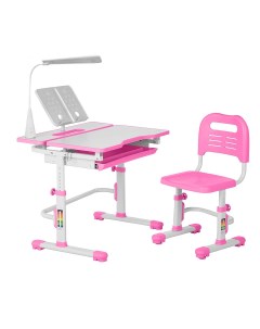 Комплект парта стул выдвижной ящик подставка лампа Amata белый розовый Anatomica