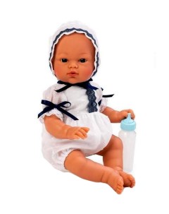 Кукла пупс Коки 36 см в белом комбинезон с атласными синими ленточками Asi