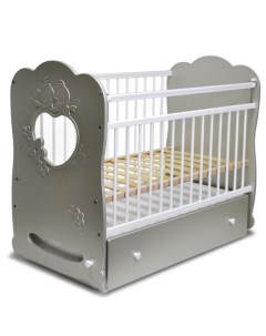 Детская кроватка Птенчики с поперечным маятником и ящиком серебро белый Островок уюта