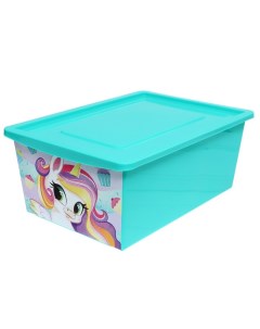 Ящик для игрушек с крышкой Радужные единорожки объём 30 л цвет бирюзовый Соломон