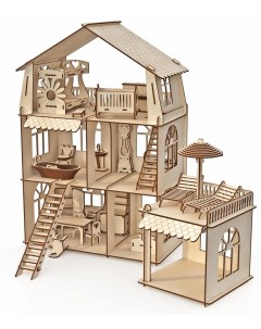 Конструктор кукольный домик Коттедж с пристройкой и мебелью Premium Хэппидом