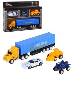 Машинка фрикционная AUTODRIVE контейнеровоз 20см с транспортом желто синий JB0404455 Auto drive