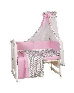 Комплект в кроватку Зигзаг 7 предметов серо розовый 120х60 Polini-kids