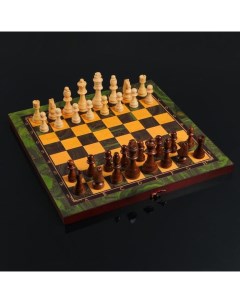 Настольная игра 3 в 1 Малахит шахматы шашки нарды доска дерево 40х40 см Nobrand