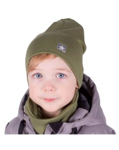 Комплект шапка снуд для мальчика цвет хаки звёздочка размер 50 54 Hohloon