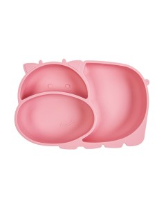 Детская силиконовая тарелка Бегемотик с секциями на присоске розовый Baby nice