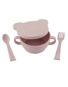Набор детской эко посуды миска с крышкой ложка и вилка розовый Plastic centre