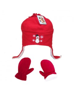 Комплект детская шапка и варежки д девочек красная снеговик р 2 4г Nobrand