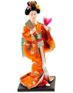 Кукла коллекционная Гейша в оранжевом кимоно с веером Sima-land