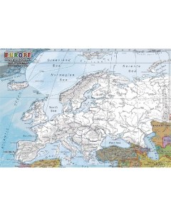 Пазл раскраска картографический Европа на английском Globusoff