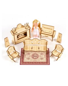 Мебель для кукол Гостиная с камином 10 15 см Теремок