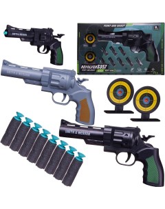 Пистолет игрушечный Junfa с барабаном в наборе с 8 мягкими пулями и 2 мишенями 2 вида Junfa toys
