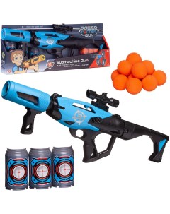 Бластер Junfa Пистолет c 12 мягкими шариками и 3 банками мишенями голубой Junfa toys