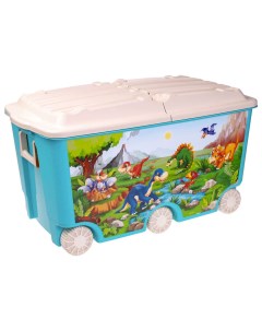 Ящик для игрушек с декором голубой Бытпласт
