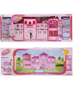 Кукольный дом Junfa Мой новый дом с мебелью большой сборный розовый Junfa toys