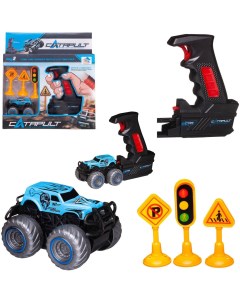Машинка Junfa с пусковым устройством и игровыми предметами синяя 6х8 5х5см Junfa toys