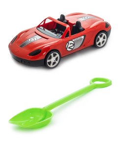 Песочный набор Детский автомобиль Кабриолет красныйЛопатка 50 см салатовый Karolina toys