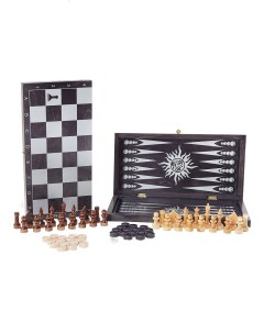Шахматы шашки Объедовская фабрика игрушки 3 в 1 малая черная рисунок серебро 331 18