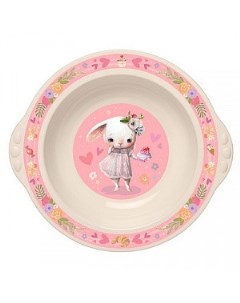 Тарелка детская глубокая с розовым декором бежевый Пластишка