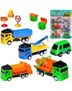 Игровой набор Junfa Порядок в городе 5 инерционных машинок дорожные знаки мусорный бак Junfa toys