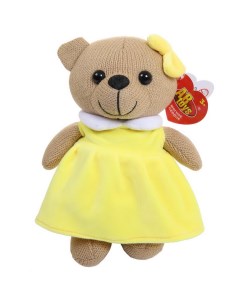 Мягкая игрушка Knitted Мишка девочка вязаная 22см в желтом платьице Abtoys