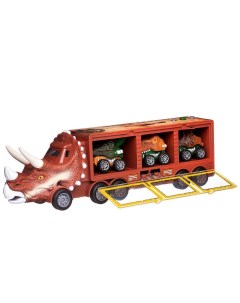 Машинка Junfa Автовоз динозавр коричневый с 3 машинками динозаврами со съездом Junfa toys