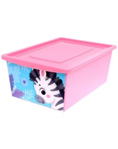 Ящик для игрушек с крышкой Весёлый зоопарк объем 30 л цвет розовый Соломон