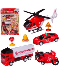 Игровой набор Junfa Пожарная служба 2 машинки вертолет мотоцикл инерционные пластмас Junfa toys