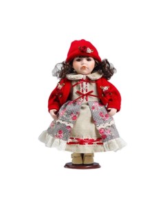 Кукла коллекционная керамика Лиза в платье с цветами в красном жакете 30 см Кнр