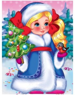Алмазная мозаика Снежная девочка с елочкой и снегирем AC17081 Рыжий кот