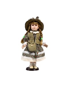 Кукла коллекционная керамика Маша в зеленом платье в цветочек 40 см Кнр