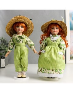 Кукла Парочка 2 шт Таня и Ваня в ярко зеленых нарядах клетку 30 см Nobrand