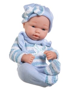 Пупс JUNFA Pure Baby 35см в голубом комбинезоне шапочке с шарфом в коробке WJ B9970 Junfa toys