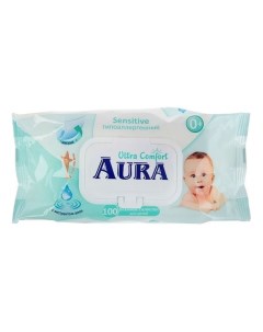 Детские влажные салфетки Ultra Comfort с алоэ и витамином Е 100 шт Aura