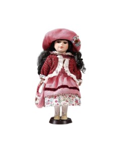 Кукла коллекционная керамика Даша в коралловом платье и бордовом джемпере 30 см Кнр